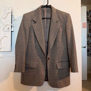 Vintage Burberrys Wool Tweed Blazer | Brown Houndstooth | Tailored Fit | Size 8